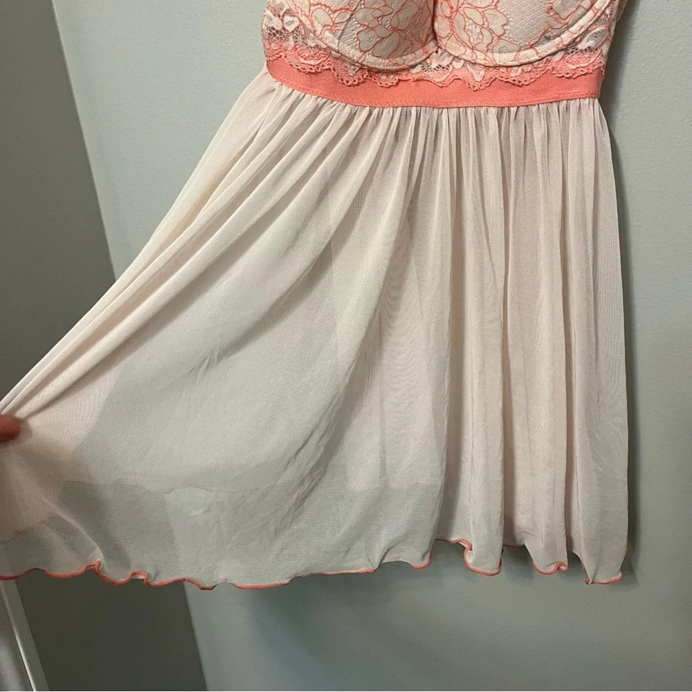 Night gown pink push up lacy sheer mini night gown lingerie‎ woman’s S nightie